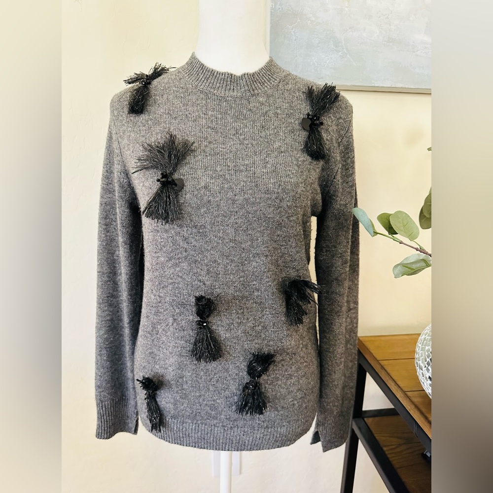 3.1 Philip Lim Gray and Black Sweater with tassel fringe